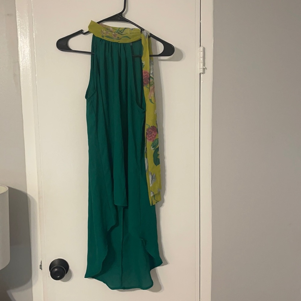 Dressy green top extra long in back for flow